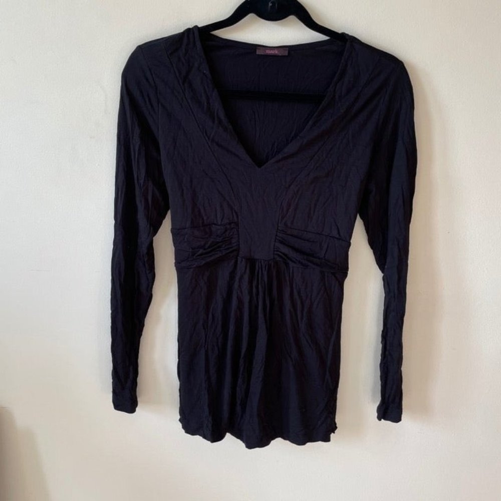 AVON Truly Madly  Deep V-Neck Longsleeve Top Black  w Waist Wrap Size 2X NEW